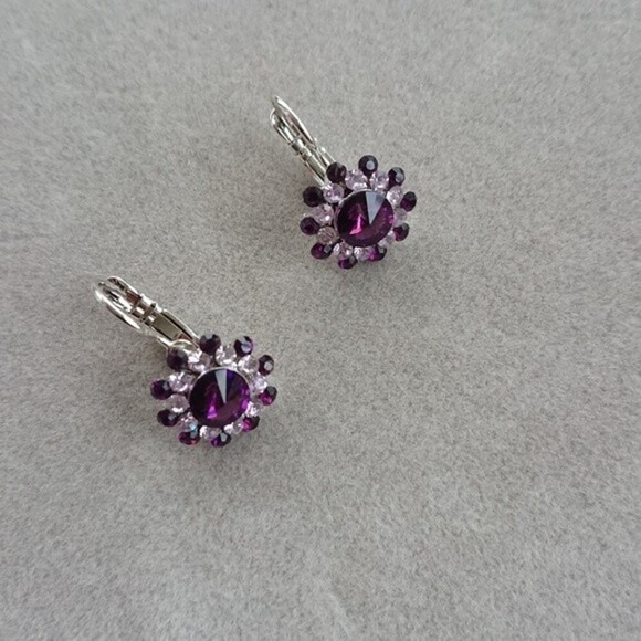 silver & faux amethyst drop earrings - Picture 2 of 6